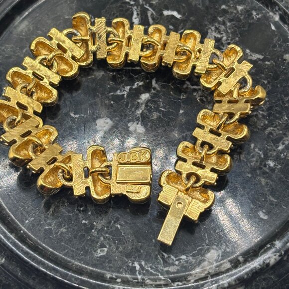 Camrose & Kross Gold-Tone & Rhinestone Link Bracelet JBK Mark 7" - Picture 7 of 10